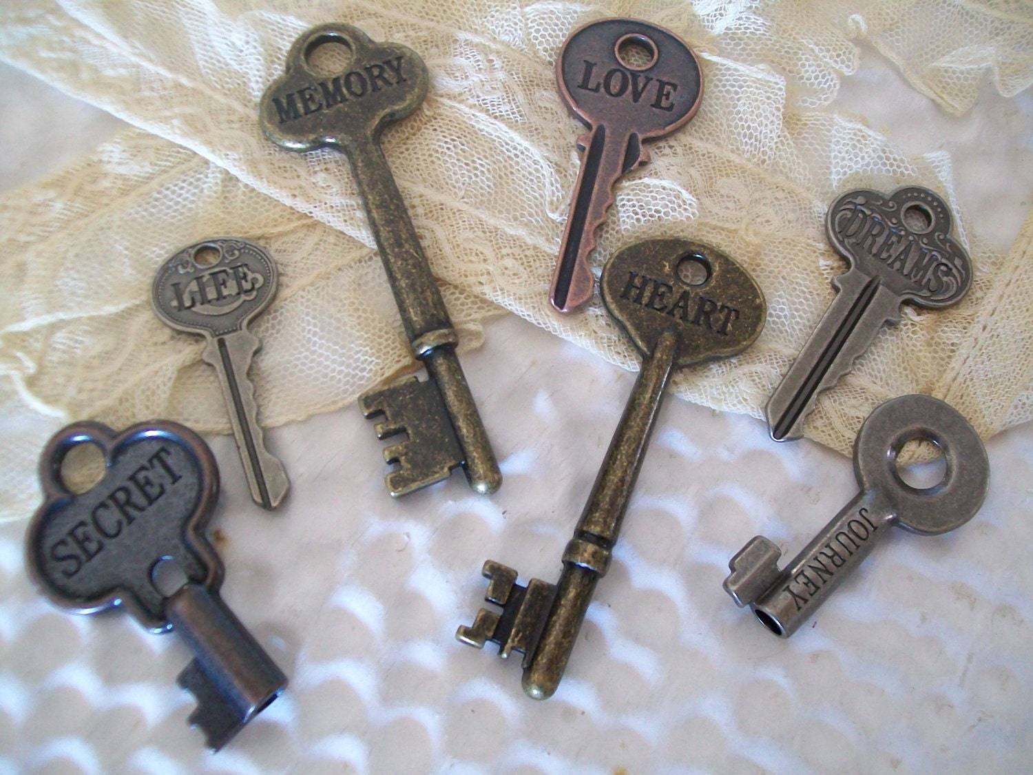 KEYS -30 adorable vintage style stamped metal word keys-steampunk-wedding-reception-seating chart-favors-save the date-invitations-name tags