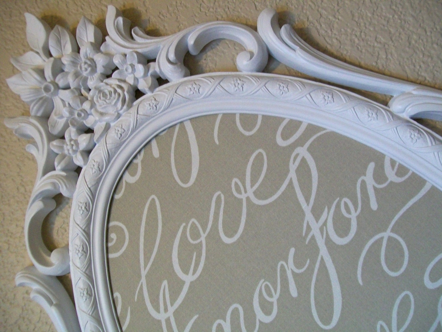 Wedding Sign-'2 in 1'-White Floral Ornate Vintage Frame-LOVE-Fabric Magnetic Memo Board & Magnetic Chalkboard-Weddings-Nursery-Gifts for Her