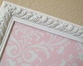 WEDDING SEATING CHART-Pink and White Damask Baroque Ornate Framed Corkboard Magnetic Board-35x27 Magnet Board Nursery Shabby Chic Frames