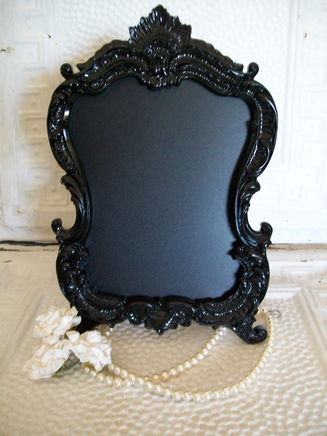 Wedding Menu-Table Numbers-Hollywood Regency Vintage Style Framed Magnetic Chalkboard-Magnet Board-Chalkboard-Black 8x10 Picture Frame