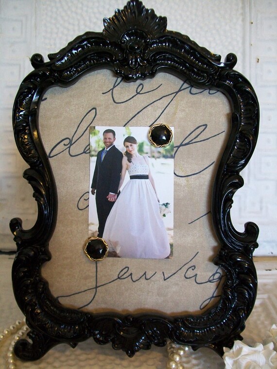 Vintage Inspired MAGNETIC MEMO BOARD-Romantic Ornate Frame Magnet Board-Framed Chalkboard-Black High Gloss 8x10 Picture Frame