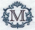 Damask Single Initial Monogram Embroidered Hemstitched Linen/Cotton 12x12 Pillow
