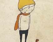 Autumn Boy - Pen and Ink Illustration - 5 x 7 -Print
