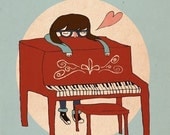 I Love My Piano - 5 x 7 - Illustration Print