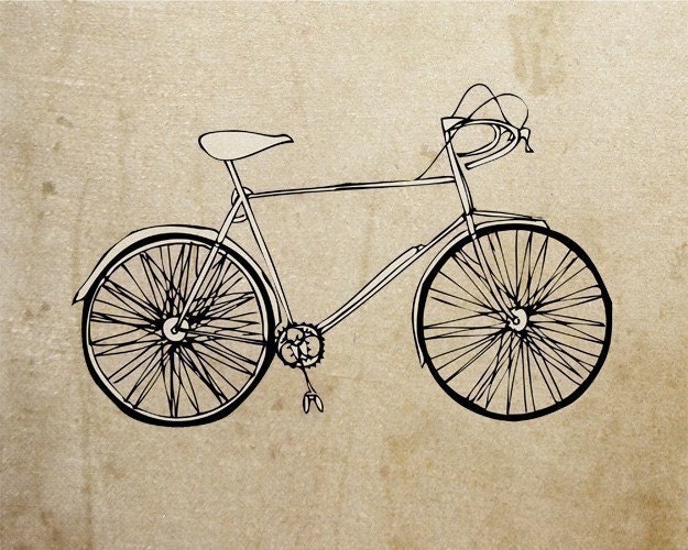 Grunge Bicycle - Pen and Ink Illustration - 5 x 7 - Print