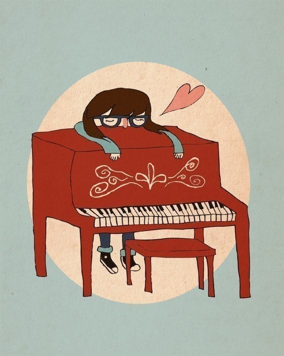 I Love My Piano - 5 x 7 - Illustration Print