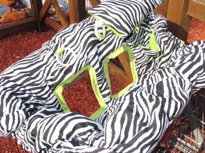 Shopping Cart cover, high chair cover, Black and white Zebra with LIME GREEN  with pocket and pillow