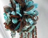 Earth and Sea - Brown and Aqua Victorian Beaded Ornament Christmas Ornament or Home Decor