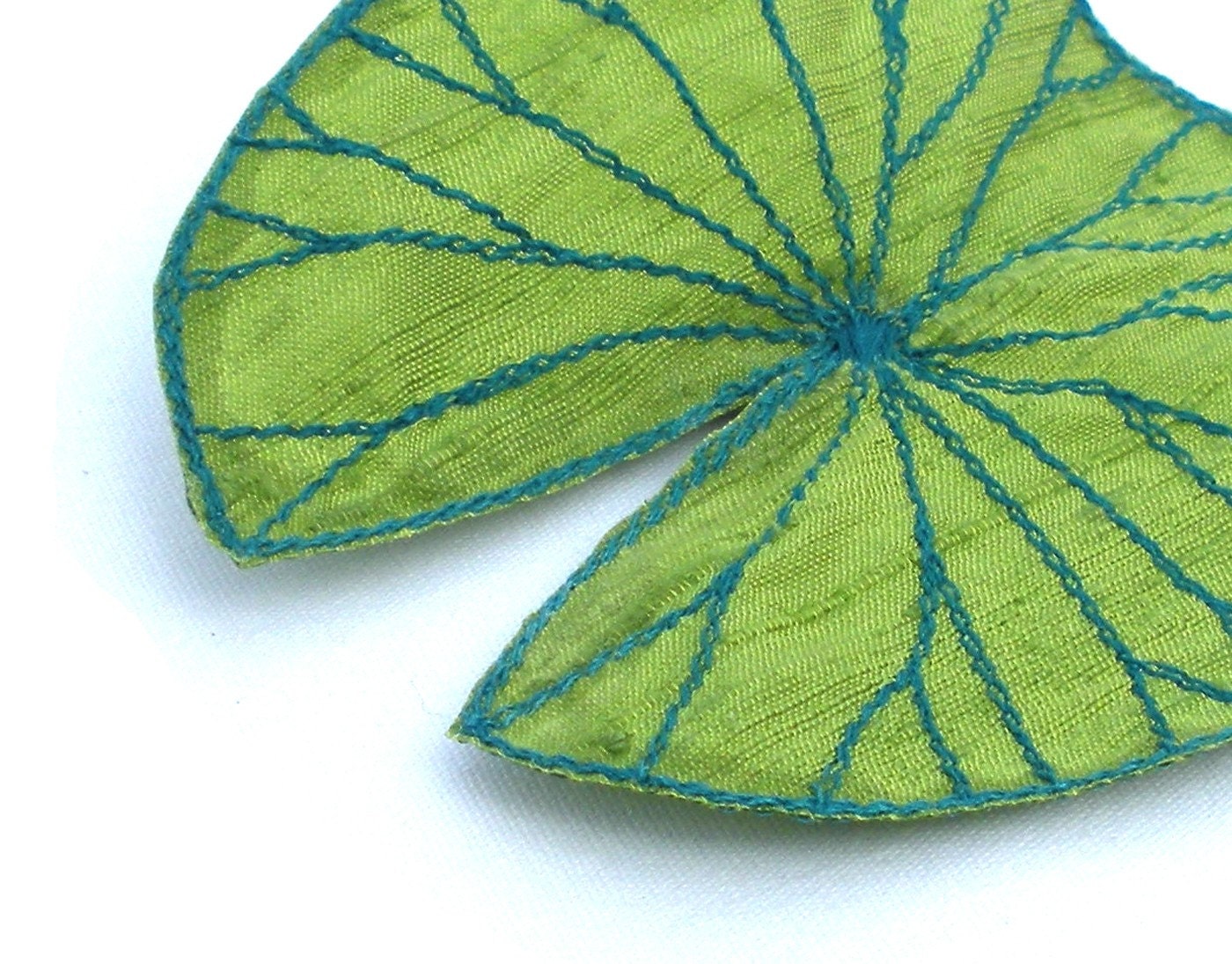 Lily Pad Clip- Your Choice of Hair Clip or Brooch- Apple Green with Teal Embroidery
