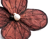 Botanical Hair Clip- You Choose Hair Clip, Bobby Pin, or Brooch- Shimmery Copper with Dark Brown Embroidery