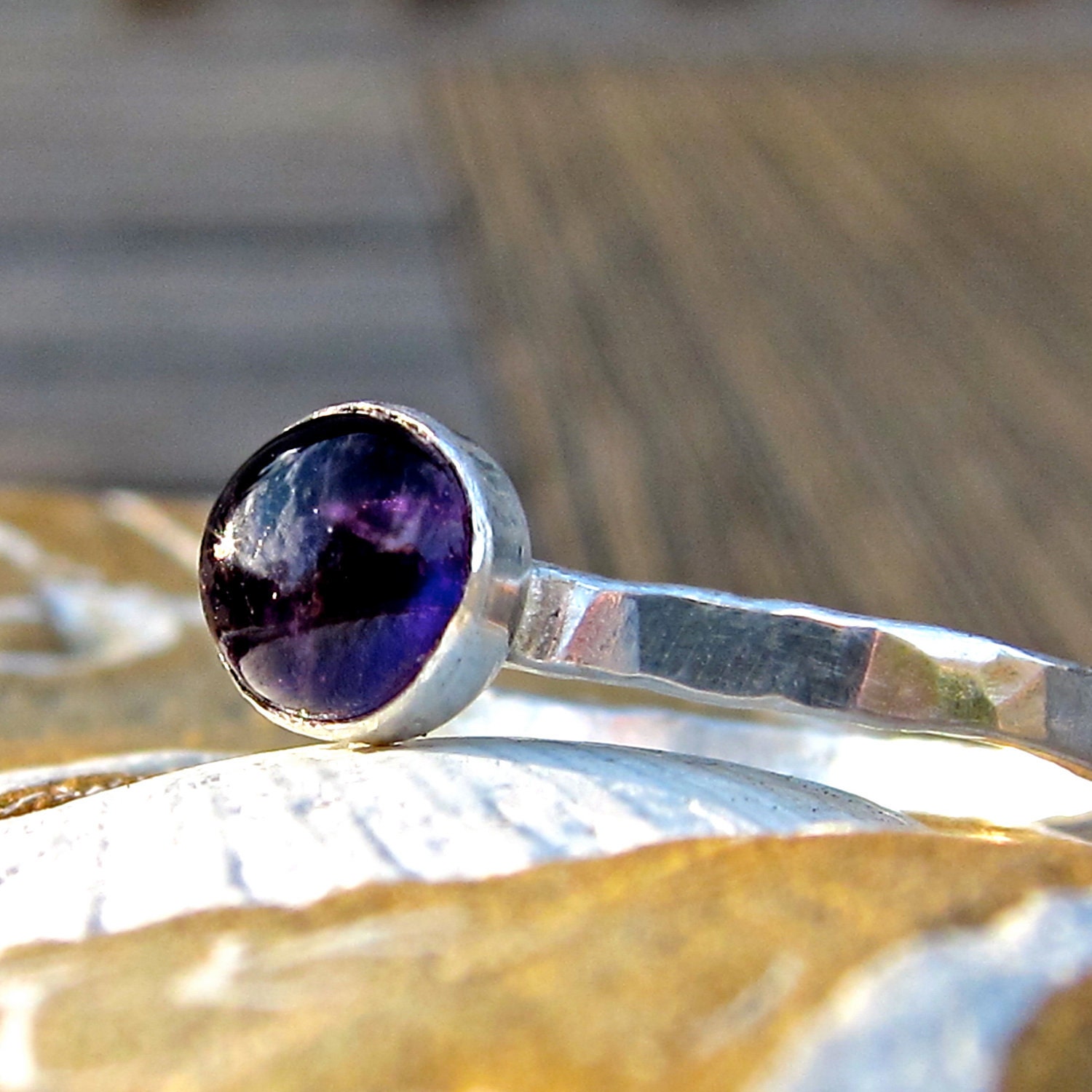 6MM. Amethyst and Fine Silver Stack Ring