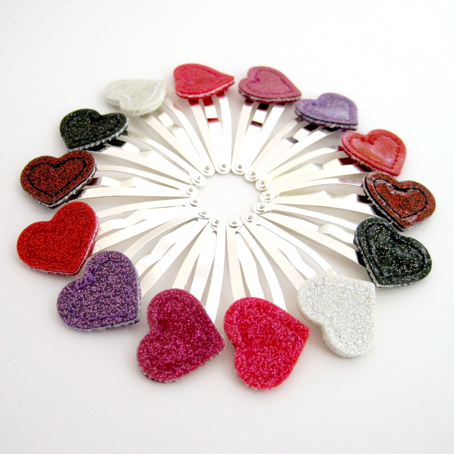 Vinyl Heart Barrettes, tiny hair clips in assorted sparkly colors
