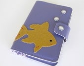 Vinyl Book Cover for Moleskine Pocket Notebook, Fish and Bubbles Design, crocus purple matte vinyl / purple toile oilcloth