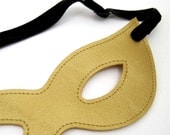 Vinyl Mask, Cat Eye Design, gold metallic vinyl with adjustable black velvet elastic