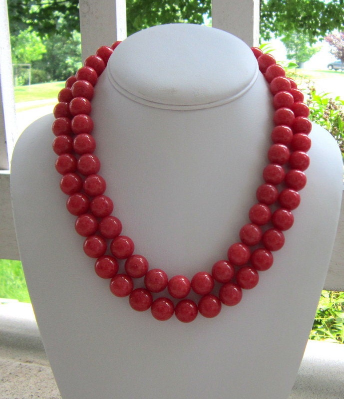 Chunky Necklace Coral Statement with Large Beads, Double Serendipity