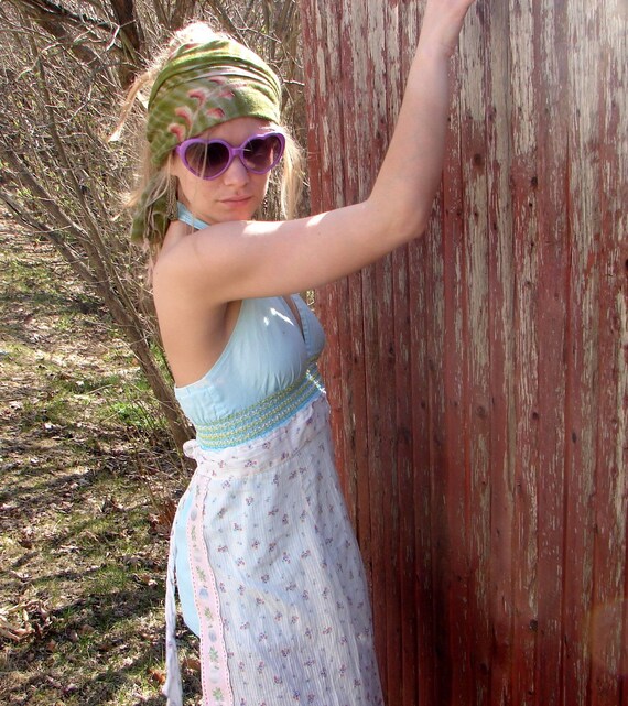 RESERVED FOR BECCA Eco Friendly Hippie Mamma Halter Top with Vintage Trim and Apron Size  Small/Medium