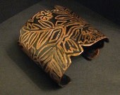 Etched Copper Cuff - Leaves Design - Oxidized Copper  - handmade copper jewelry  -  Personalized Jewelry