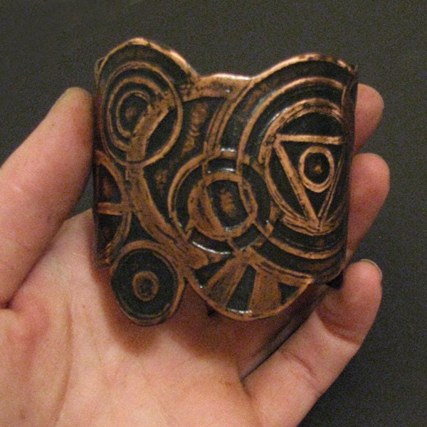 Etched Copper Cuff - Alchemical Elements - handmade copper jewelry -  Personalized Jewelry - Astrology symbols