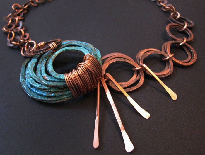 Patina Necklace - Sea Spray double chains design - Verdigris Gypsy - Bridal jewelry - copper jewelry