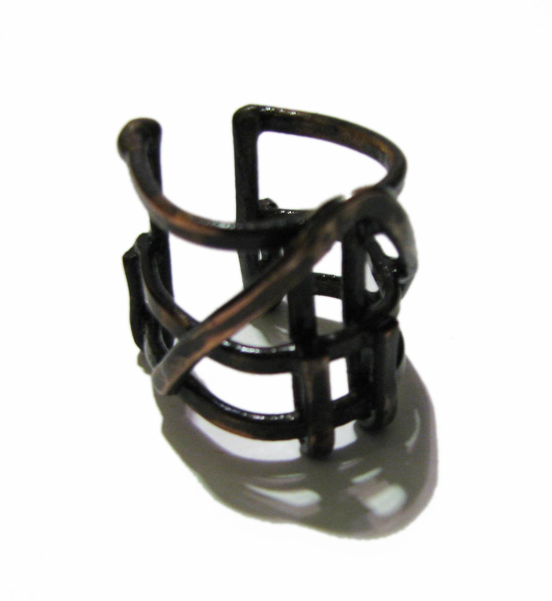 Copper Ring - Automaton Ring - Cage Design - Blackened and Sanded Finish - Adjustable fit