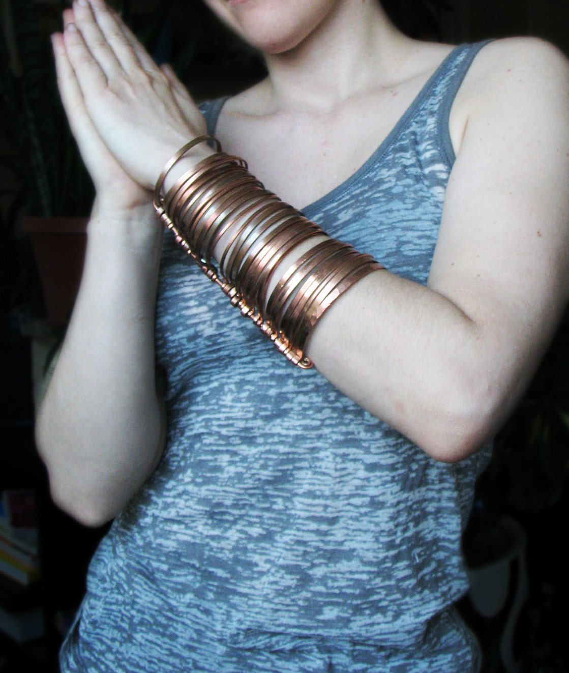 Copper Cuff Bracelet - Multiple Layers Bangles Bracelet - Nomad Gypsy - Handmade Solid Copper Jewelry - Unisex