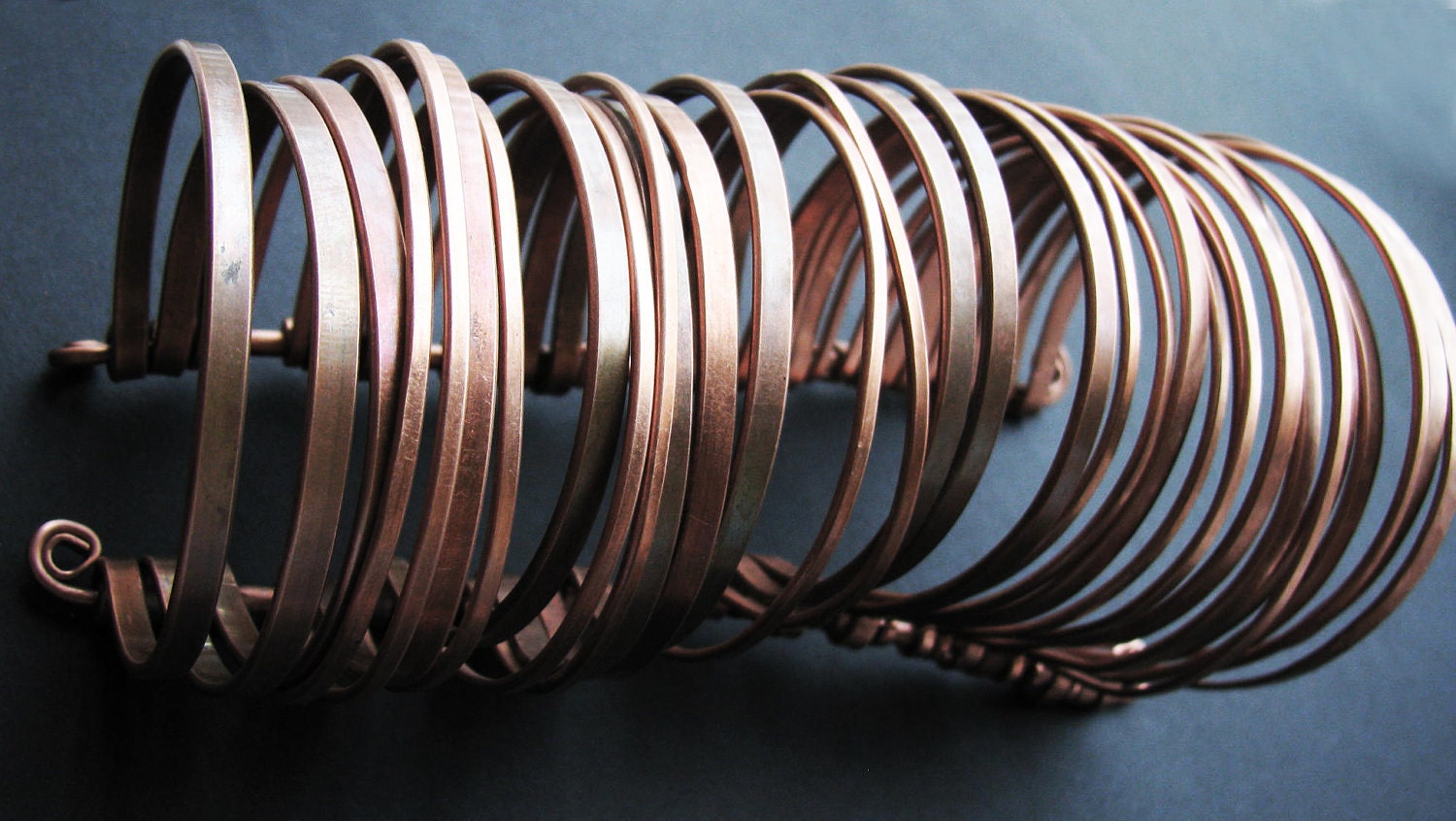 Copper Cuff Bracelet - Multiple Layers Bangles Bracelet - Nomad Gypsy - Handmade Solid Copper Jewelry - Unisex