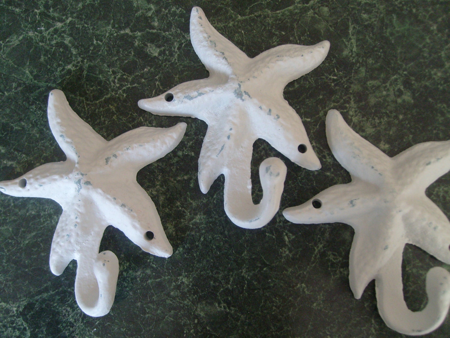 3 Starfish wall hooks, cast iron hangers in colors you choose