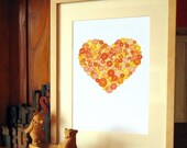 Button Heart in Orange - A4 Giclee Print