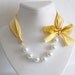 The Original Carrie Necklace in Sunny, a romantic yellow ribbon and pearl bridesmaid necklace