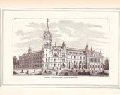 1883 Architectural Print - Cazenovia Seminary Proposed Alumni Building - Antique Art Illustration 100 Years Old