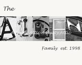 Custom Personalized Black and White Alphabet  Photo Letter  Art  Weddings Kids Home Decor Unframed