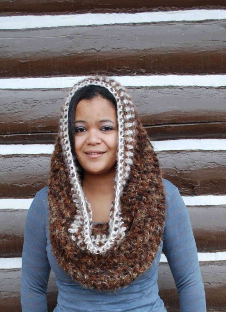 Chunky Cowl Hooded Neutral Cream Cream Brown Two Tone Handmade Coffee and Cream Women Fashion Fall Winter Texture by Northernlodge