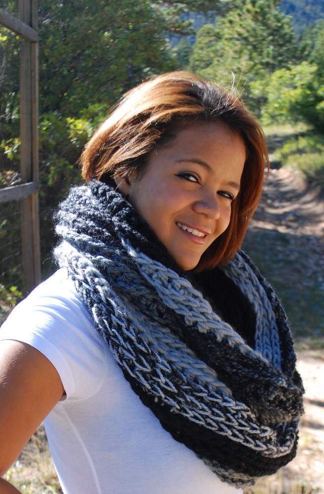 Gray Neck Scarf Cowl Chunky Winter Accessory Women Fashion Collegiate Texture Thick Multiple Yarns Wool Acrylic by Northernlodge on Etsy