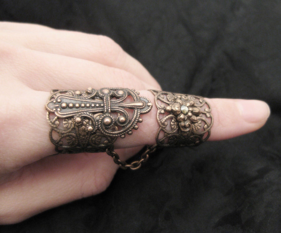 Aegis Ring - Copper Filigree and Jonquil Satin Swarovski Armor Ring