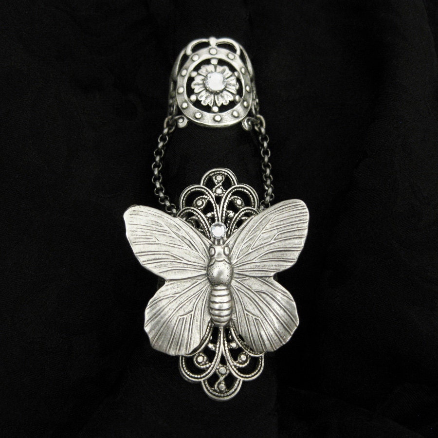 Fairy's Touch - Silver Butterfly Filigree Armor Ring