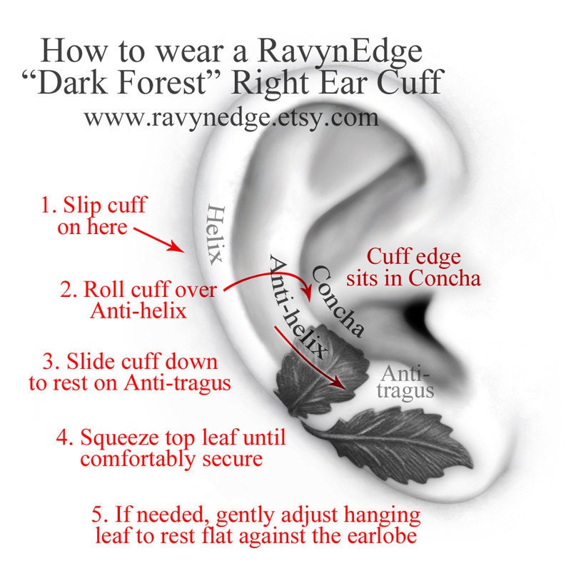 Dark Forest Right Ear Cuff - Black Leaves Filigree