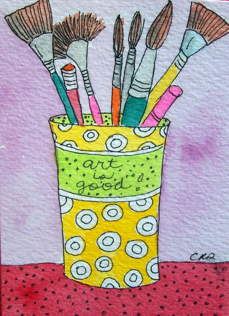 ACEO Original Watercolor Pen and Ink  ART IS GOOD FOR THE SOUL