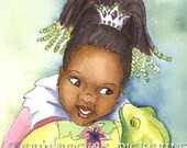 African American Princess and the Frog with braids  5x7 Print