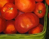 Red Tomatoes Green Basket 8x10 Print  from original watercolor painting