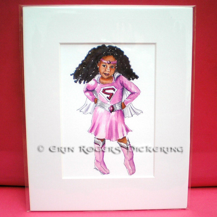 African American Super Girl with Natural Hair 8x10 art Print