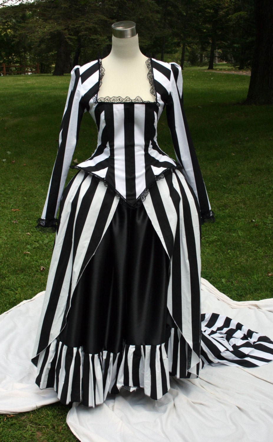 Sleepy Hollow SALE Inspired Victorian Black and White Striped Gothic Gown/Dress