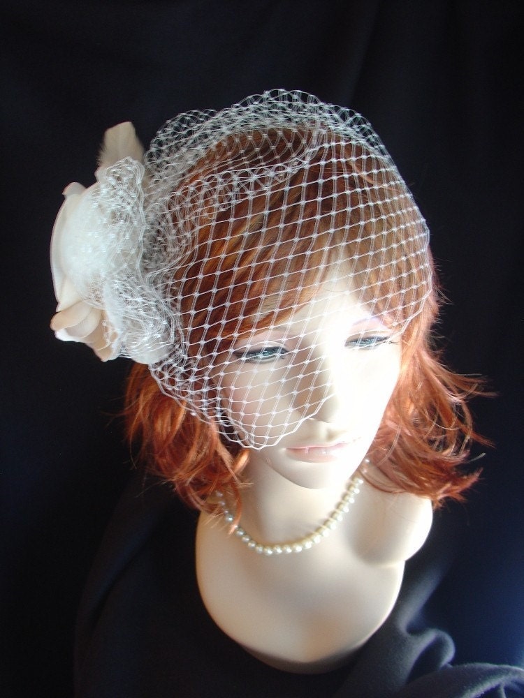Cabbage Rose Fascinator with Birdcage Veil