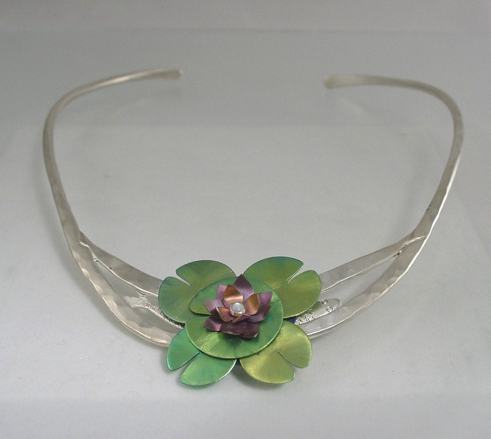 Anodized Niobium, Pearl and Sterling Silver Neckpiece