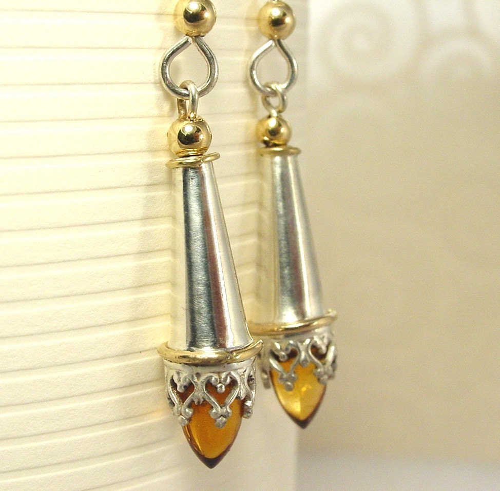 Citrine, Sterling Silver and 14k Gold earrings