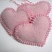 Light Pink Beaded Heart Valentines Day Ornaments Handmade from Felted Wool Sweaters (no.270)