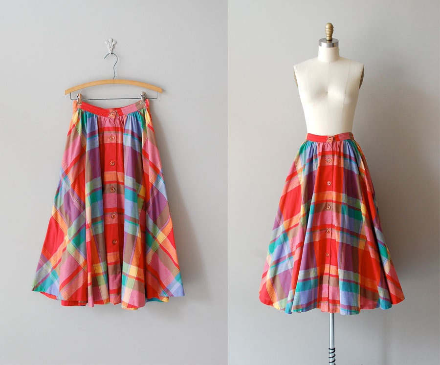 red plaid skirt / cotton midi skirt / Primary Plaid skirt