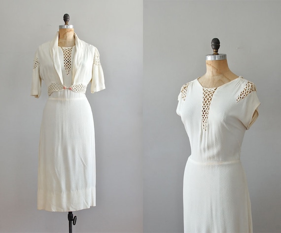 r e s e r v e d...1930s dress / 30s dress / Talc Soutache dress