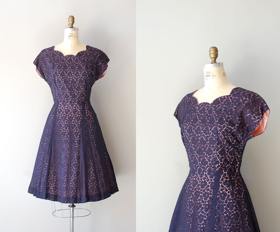 1950s dress / 50s lace dress / Mood Indigo dress