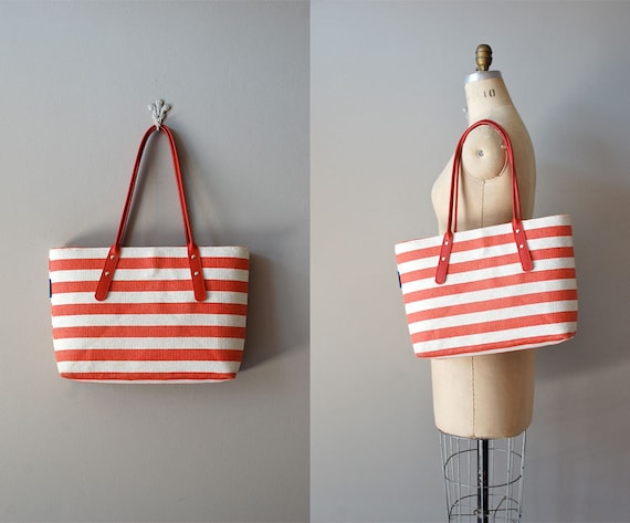 beach bag / straw tote / striped / Red Stripe bag