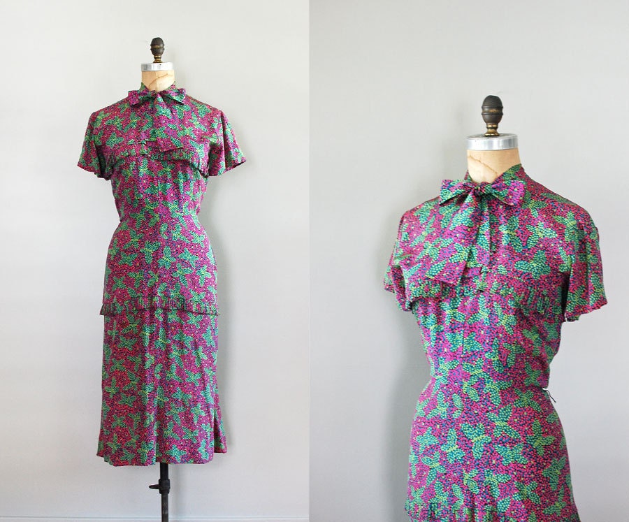 1930s dress / silk 30s dress / Pointillism Butterfly dress